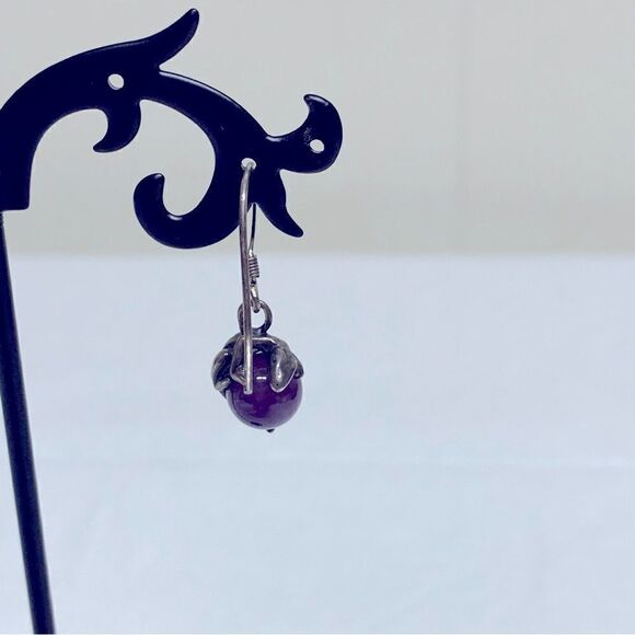 Sterling Silver & Amethyst Gecko Drop Dangle Earrings 1.25” Vintage Gorgeous - Picture 4 of 6